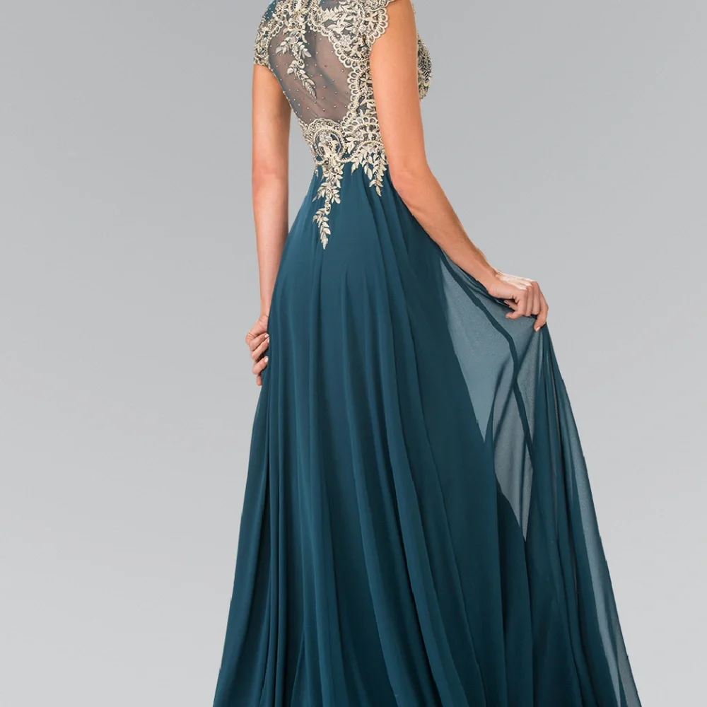 NRE GREEN - Jeweled Scoop Neck A-line Long Prom Dress GL2229 - Picture 2 of 3